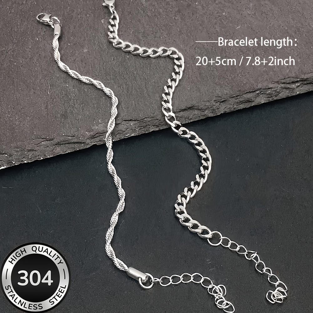 2pc Unisex Stainless Steel Bracelet Set, Classic & Versatile